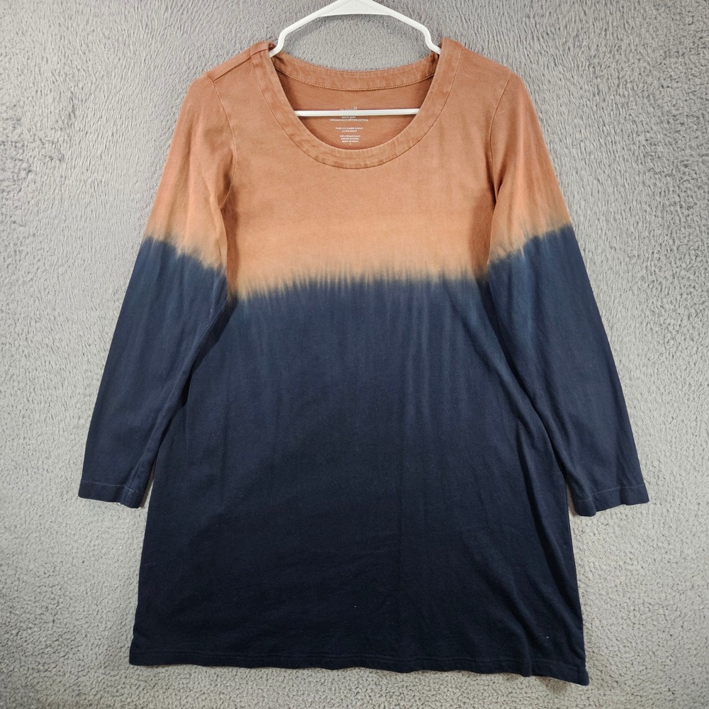 Pure Jill Ombre Sunset A-Line Dress Brown Navy Organic Cotton Long Sleeve S